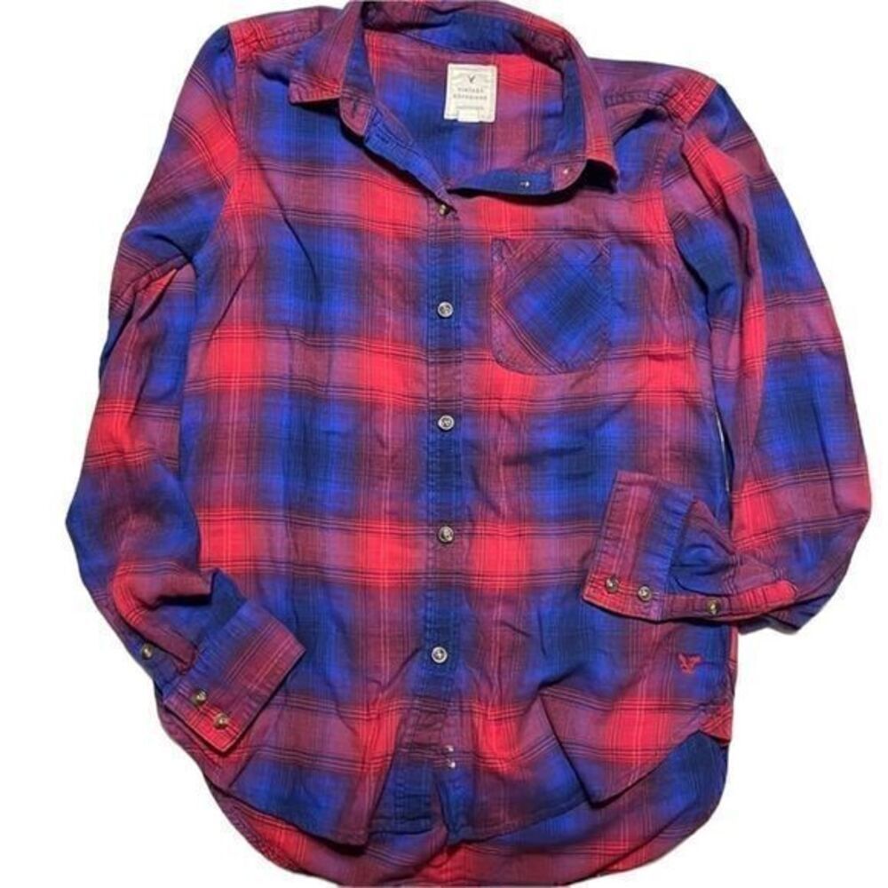 AMERICAN EAGLE OUTFITTERS vintage boyfriend button up down shirt top L/S plaid